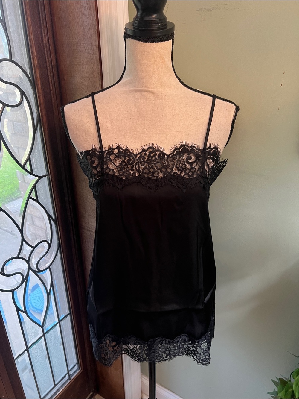 Brit The Label Black Lace-Trim Satin Cami
